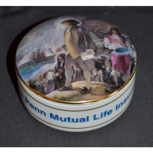 Tiffany and Co. Vintage Tiffany & Co. Covered Porcelain Box William Penn Historical For Sale - Image 4 of 13