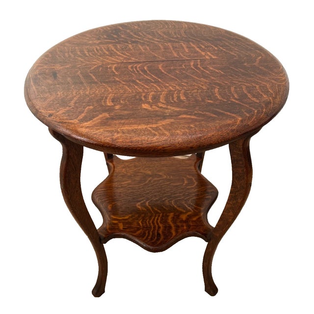 Gorgeous Antique Round Table with Square Bottom Book, Plant Shelf, Quarter Sawed Tiger Oak, Two Tier Table. 31" Tall x 24"...