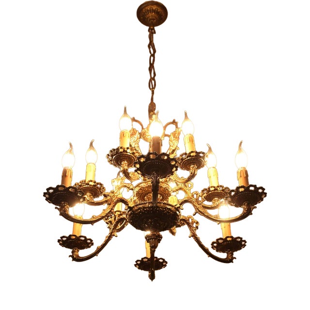 Rococo Chandelier in Polished Brass For Sale