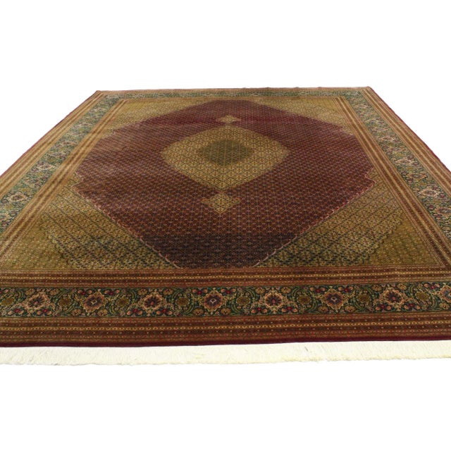 Victorian Vintage Wool & Silk Persian Mahi Tabriz Rug - 09'10 X 13'01 For Sale - Image 3 of 5