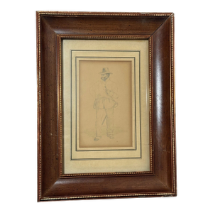 1830 French Military Portrait of Man in Uniform Armed Drawing Sketch