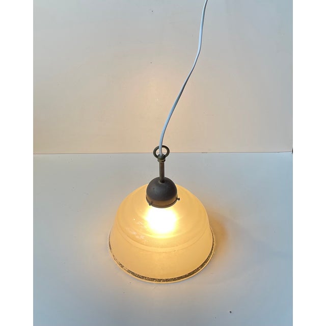 1930s Art Deco Scandinavian Brass & Frosted Glass Pendant Lamp, 1930s For Sale - Image 5 of 10
