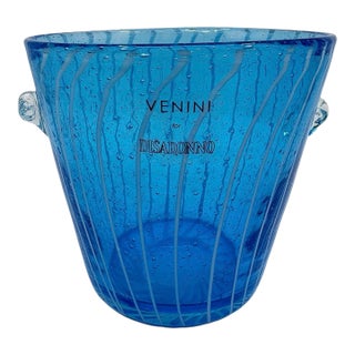 Vintage Murano Venini for Disaronno Blue Glass Bucket/ Bowl For Sale