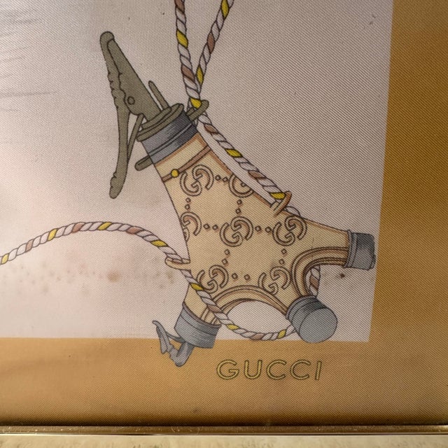 Textile Gucci Silk Vintage Scarf Framed Wall Art 1970's-1980's For Sale - Image 7 of 11