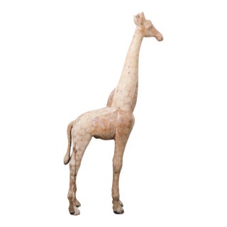 Mid-Century American Carved Wooden Giraffe Sculpture with Natural Finish For Sale