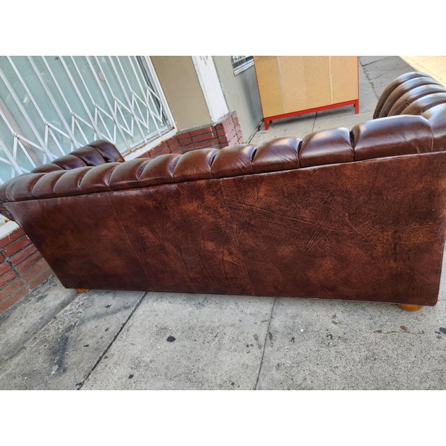 Animal Skin 1970s Leather Chesterfield Loveseat Sofa For Sale - Image 7 of 8