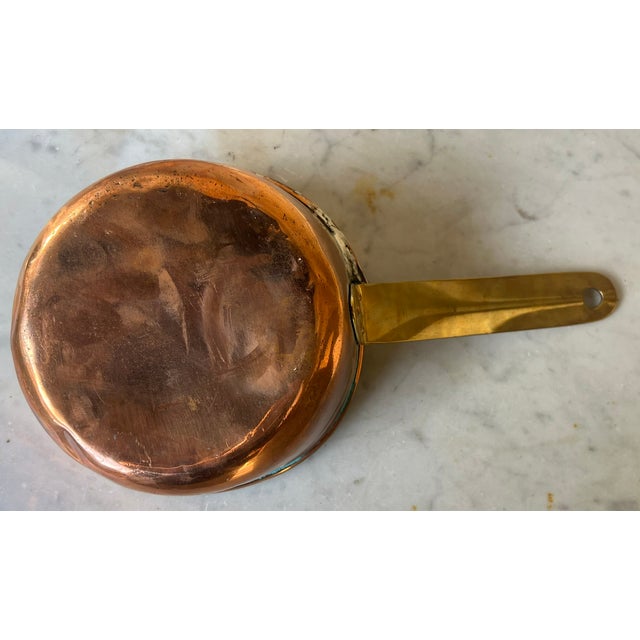 Copper Vintage Tinned Copper Pot With Strainer & Brass Handle For Sale - Image 8 of 9