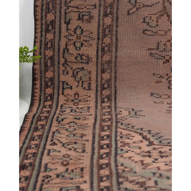 1970s Vintage Turkish Oushak Handmade Wool Cotton Brown Area Rug For Sale - Image 4 of 11