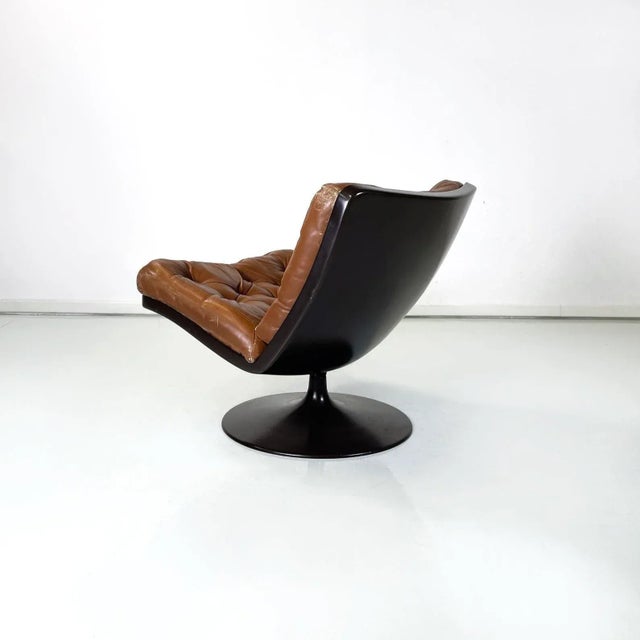 Italian Space Age Armchair in Brown Leather and Black Plastic by Play, 1970s For Sale - Image 4 of 9