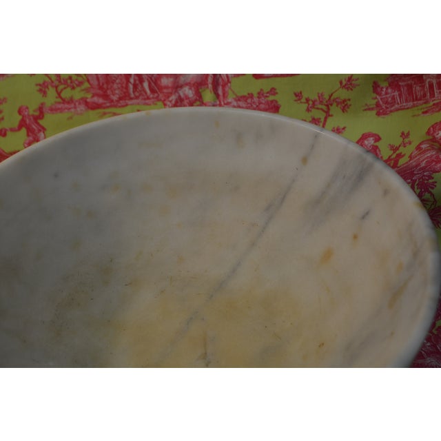 Modern Huge White / Gray Veined Round Marble Pedestal Bowl Deep Compote - Centerpiece For Sale - Image 3 of 15