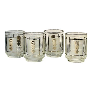 1970s Mid Century Modern Silver & White Juice Glasses - Set of Four For Sale