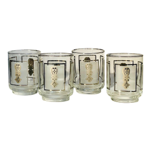 1970s Mid Century Modern Silver & White Juice Glasses - Set of Four