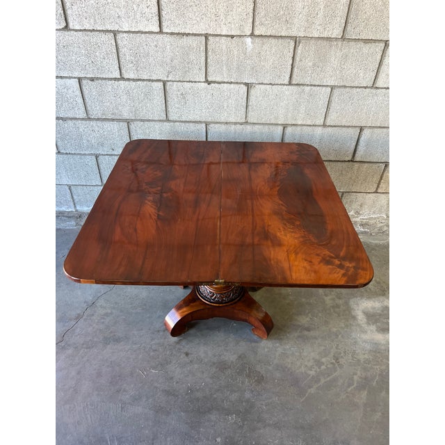 19th Century American Empire Figured Mahogany Folding Console Table / Game Table For Sale - Image 9 of 12