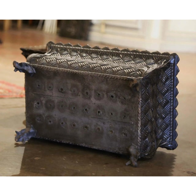 Pair of 19th Century French Polished Iron Jardinières With Basket Weave Decor For Sale - Image 10 of 11