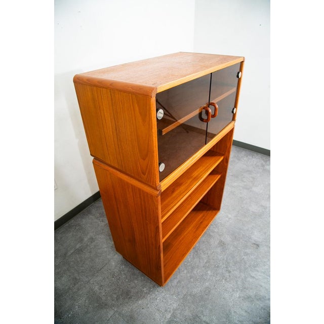 Mid Century Danish Modern Bookshelf Cabinet Teak Shelves Glass Doors Display MCM For Sale In Sacramento - Image 6 of 11