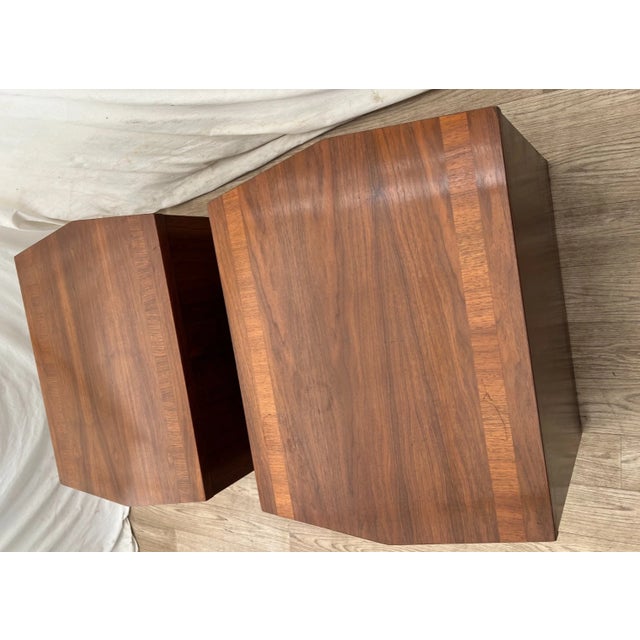 Brown Mid Century Lane Nightstands Staccato Block Brutalist Front Walnut Side Tables, A Pair For Sale - Image 8 of 15