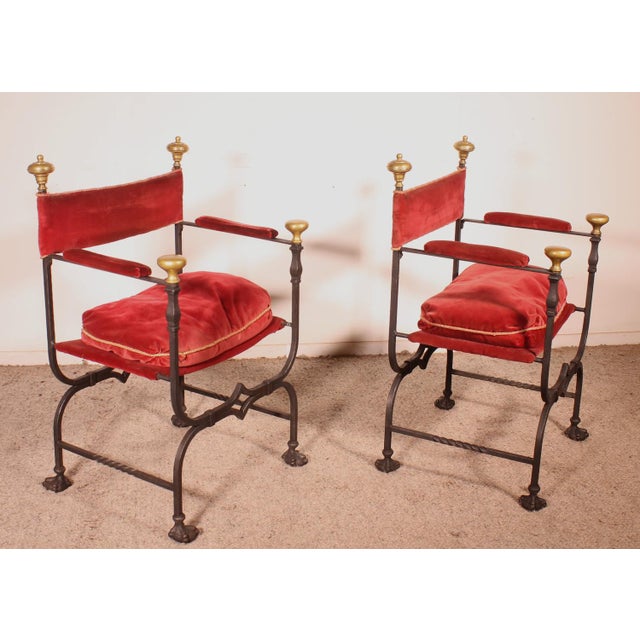 Set of Curule Armchairs in Wrought Iron and Bronze For Sale - Image 12 of 15