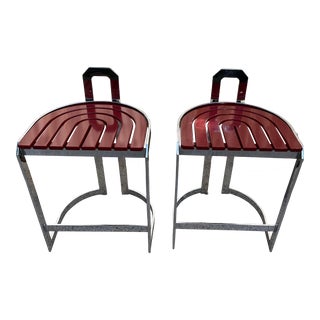 1980s Retro Red and Chrome Counter Stools - Set of 2 For Sale