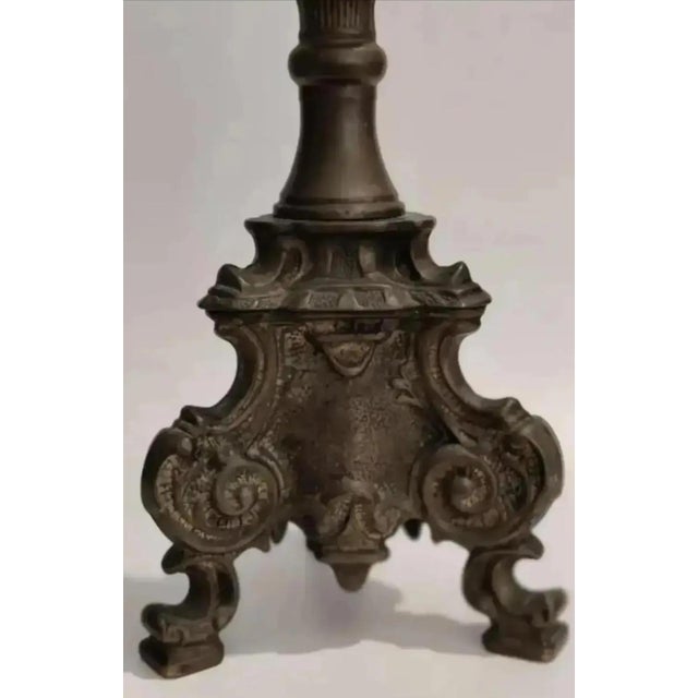 Vintage Bronze Altar Style Candle Holders- A Pair For Sale In Atlanta - Image 6 of 9