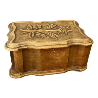 Vintage English Wood Trinket Box With Floral Motic For Sale