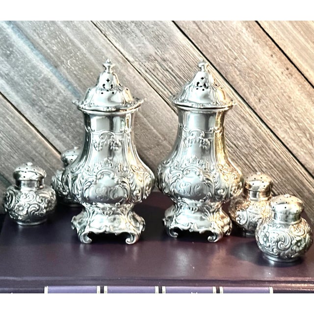 Early 20th Century Gorham Sterling Salt and Pepper Shakers 2 Plus 4 Small Sterling Silver Shakers - Set of 6 For Sale - Image 5 of 12