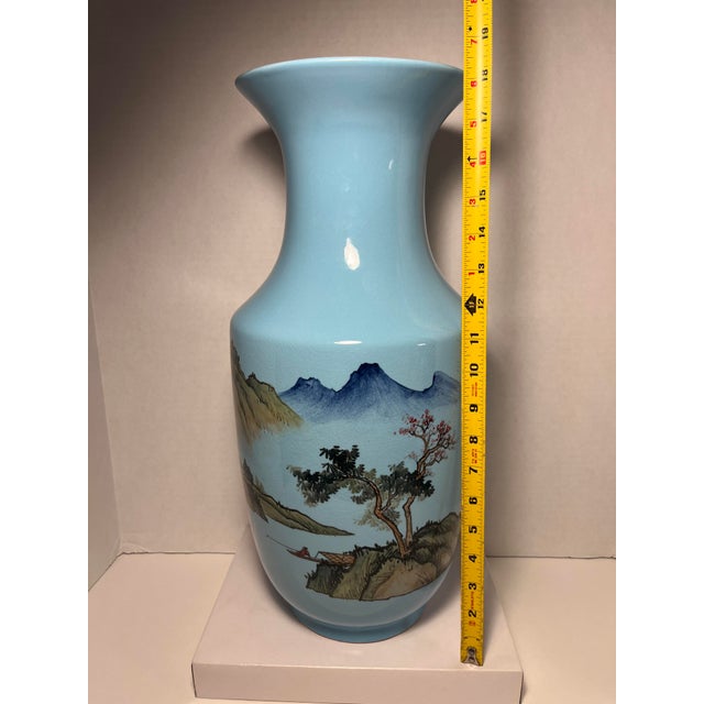 Ceramic 1950's Taiwanese Republic of China Period Hand Painted Blue Porcelain Vase For Sale - Image 7 of 7