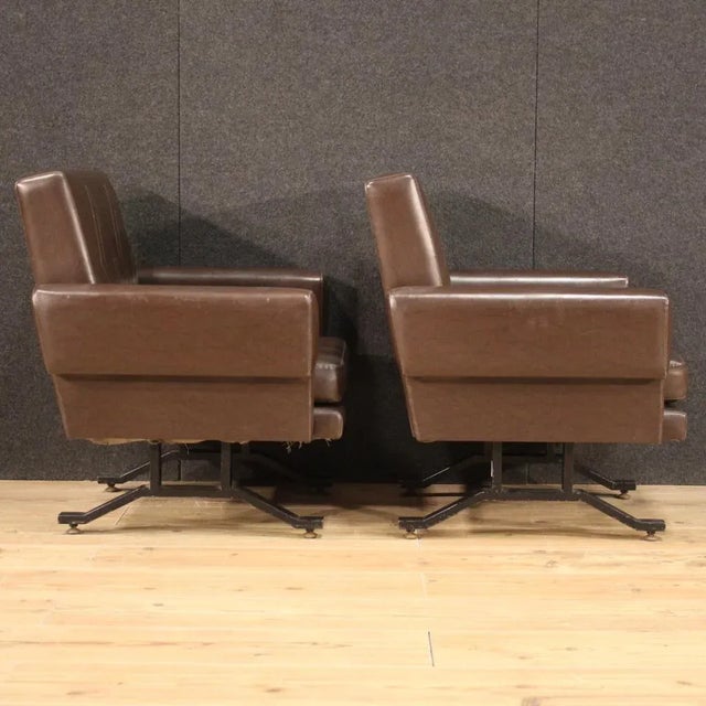 Brown Set of Italian Skai Armchairs For Sale - Image 8 of 13