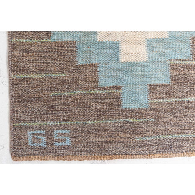 Mid 20th Century Doris Leslie Blau Vintage Swedish Flat Woven Rug Signed With Initials GS For Sale - Image 5 of 9