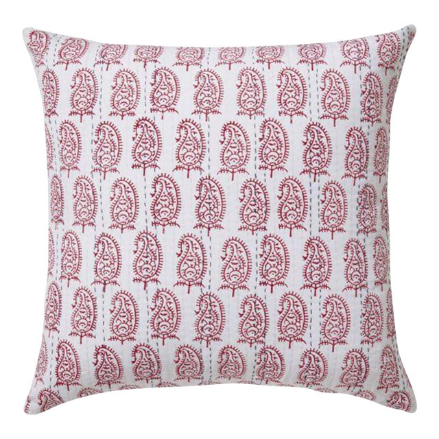 Sahara-Yasmin 26"x26" Red Hand-Stitched Reversible Euro Sham For Sale