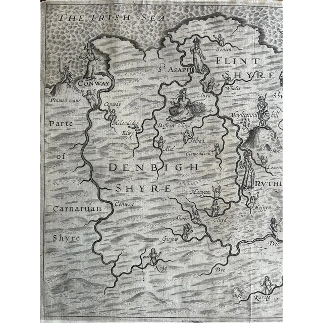 Antique Map in Denbighshire and Flintshire from Draytons Poly-Olbion, 1622 For Sale - Image 6 of 10