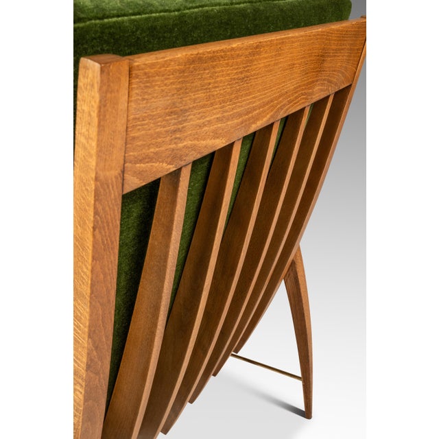 Rare Restored Danish Mid-Century Modern High-Back Lounge Chair in Beech, Velour & Brass Attributed to Dan Johnson for Selig, Denmark, C. 1950s For Sale - Image 15 of 18