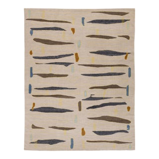 Turkish Beige Modern Wool Rug With Art Deco Design For Sale