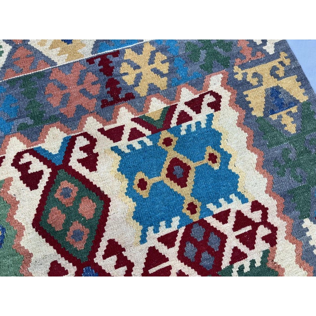 5'1" X 6'5" Multicolor Afghan Chobi Geometric Wool Flatweave Kilim Rug For Sale - Image 9 of 16