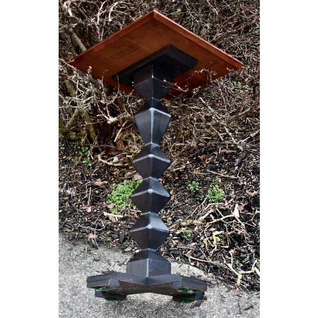 Ethan Allen Wood Table 1990s Two Tone Geometric Pedestal Accent Side End For Sale - Image 9 of 10