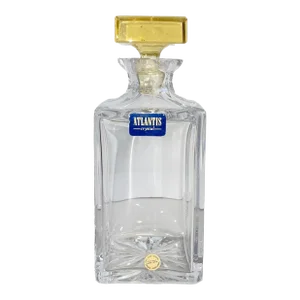 Vintage Atlantis Crystal Square Decanter Golden Yellow Stopper Handmade Crisal Portugal