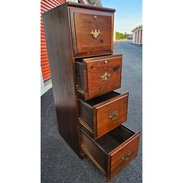 Wood Late 20th Century Four-Drawer Solid Pine Filing Cabinet With Locks and Keys For Sale - Image 7 of 9