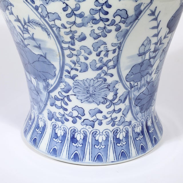 Chinese Chinese Hand Painted Blue and White Fudog and Flower Temple Jar For Sale - Image 3 of 18