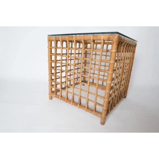 Wood Henry Olko Mid-Century Modern Square Series Rattan Side Table For Sale - Image 7 of 10