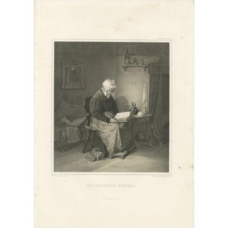 After Pehr Wickenberg, Swedish Interior Genre Scene with Reading Grandmother, 1850, Lithograph For Sale