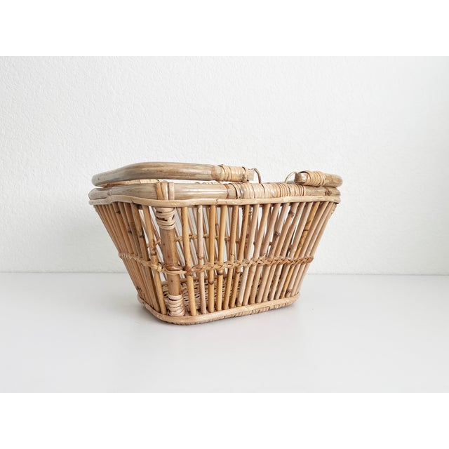 Vintage Bamboo Basket With Handles For Sale - Image 9 of 11
