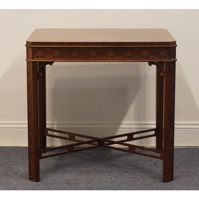 High End Traditional Chippendale Style Banded Mahogany 27" Accent End Table For Sale In Kansas City - Image 6 of 8