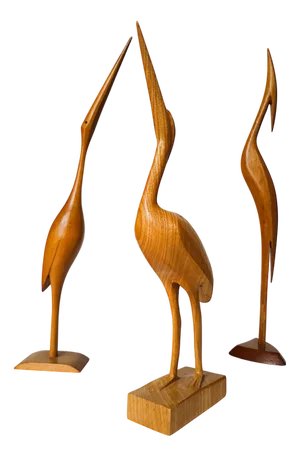 Mid-Century Crane Sculptures, 1960s, Beech, Set of 3