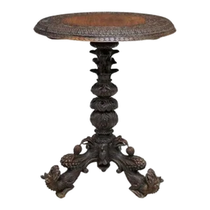 Antique Burmese Anglo-Indian Finely Carved Pedestal Table