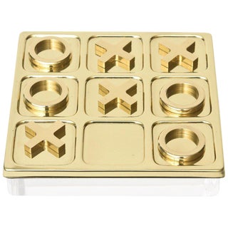 Vintage Brass Tic Tac Toe Game Mid-Century Modern on Custom Lucite Base For Sale