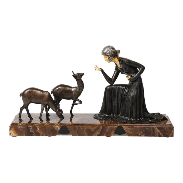 Art Deco "Elegante Aux Biches" on Alabaster Base Signed D.Constan by Chiparus For Sale