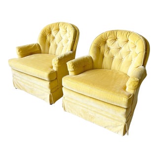 1960s Woodmark Originals Tufted Yellow Club Chairs For Sale