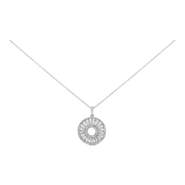 Sterling Silver 1 1/6 Cttw Diamond Openwork Medallion Pendant Necklace For Sale