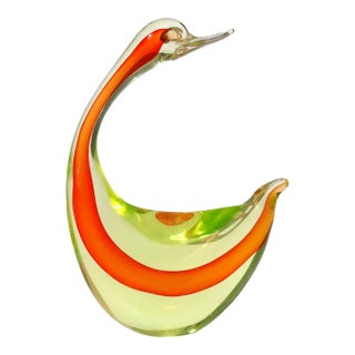 Vintage Cenedese Murano Yellow Orange Uranium Uv Reactive Gold Flecks Italian Art Glass Bird Sculpture For Sale