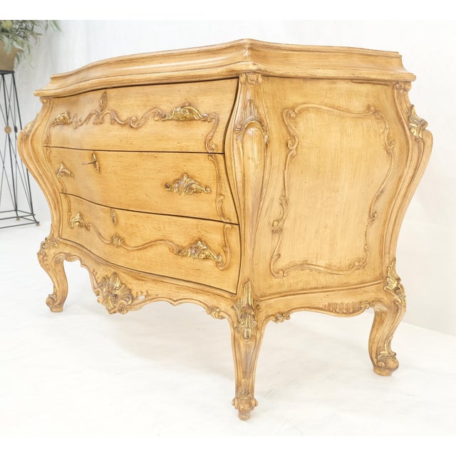 Karges Furniture Carved Scrolls Decorated Painted French Bombay Style 3 Drawers Console Dresser For Sale - Image 4 of 12