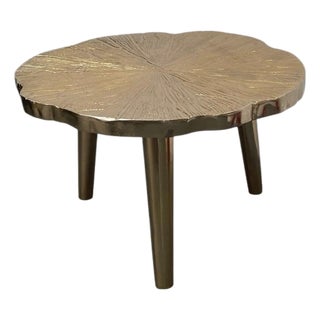 Hollywood Regency Style Cast Gilt Metal "Tree Slice" Side Table For Sale